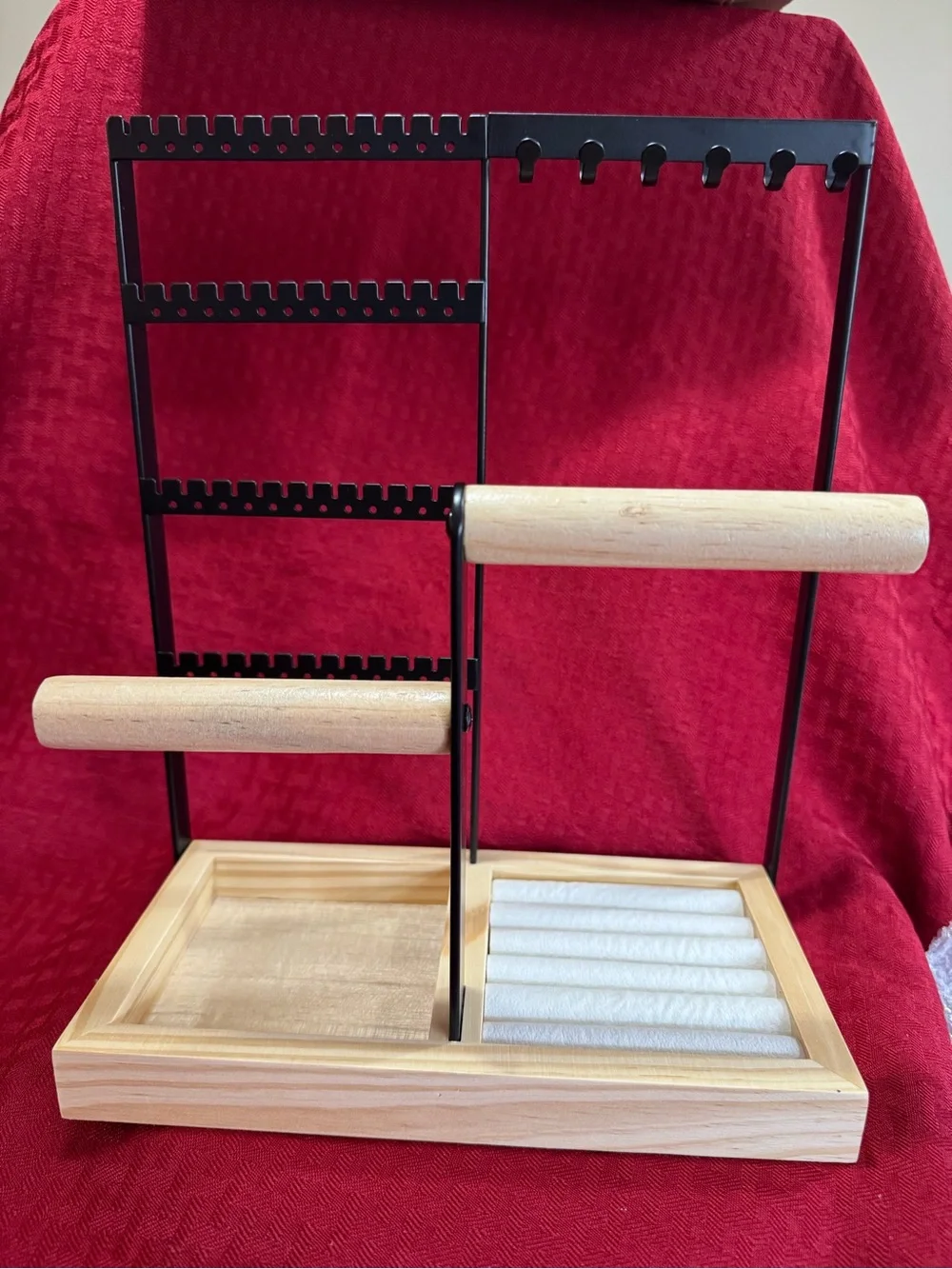 Wood & Black Metal Jewelry Organizer Stand - Natural Wood